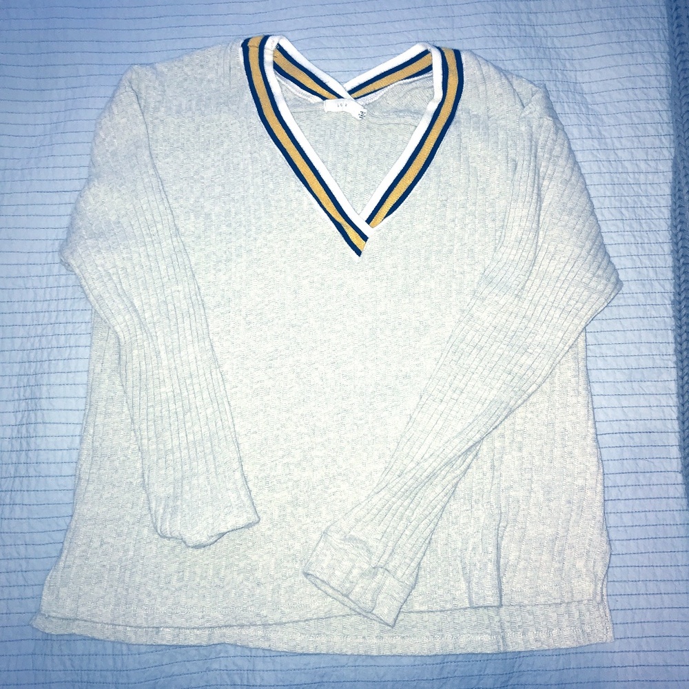 Lush Natural Varsity Stripe Ribbed Sweater
